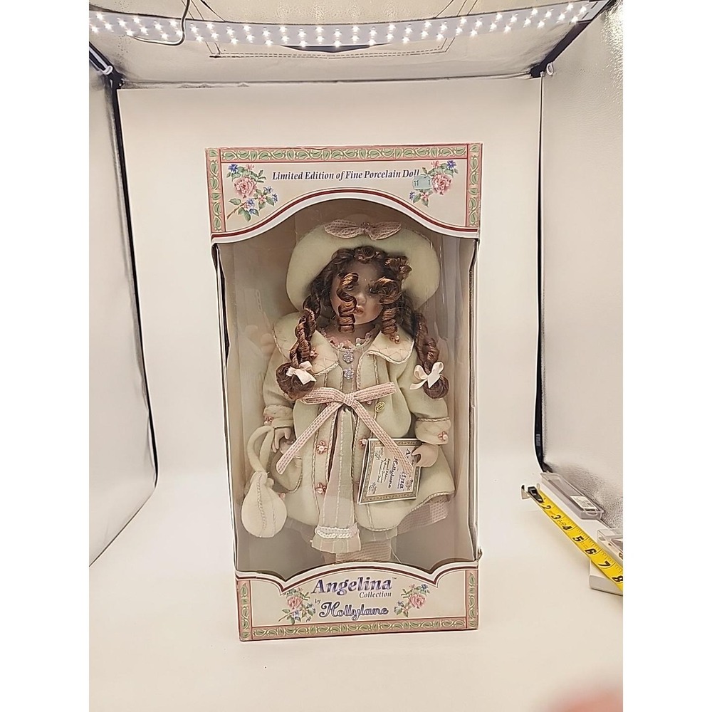 Angelina Collection by Hollylane  Limited Series Porcelain Doll Brown Curly New